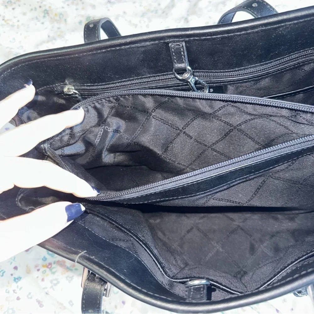 Michael Kors Black Leather Tote with Logo Charm